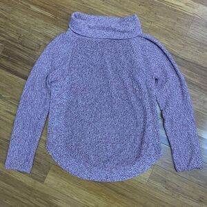 LOFT Sweater Womens Large Red Marled Turtleneck Cotton Knit Long Sleeve Pullover